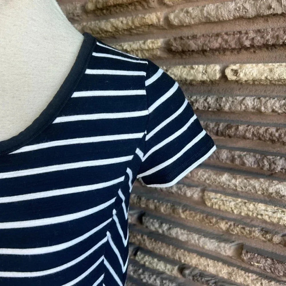 T by Talbots Navy Blue Stripes Casual T Shirt Dress Drawstring Waist Size Small - Picture 5 of 9